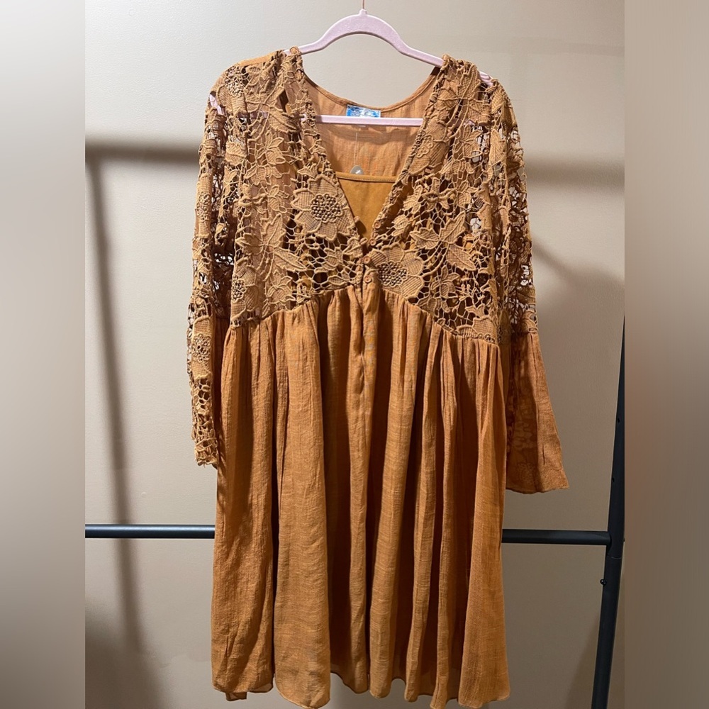 1X mustard dress with slip